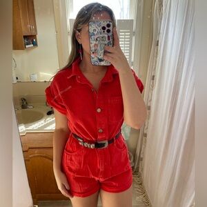 red button up romper